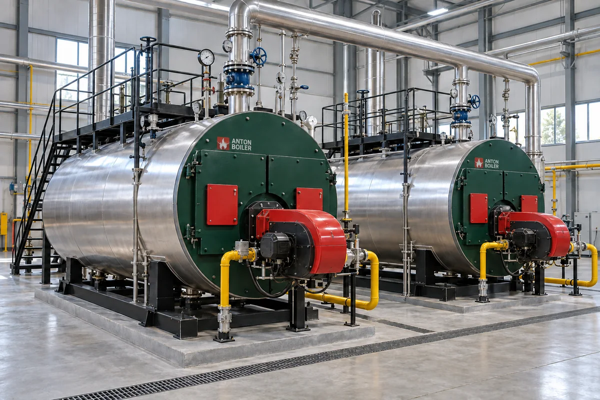 multiple industrial boilers connected to a common steam header