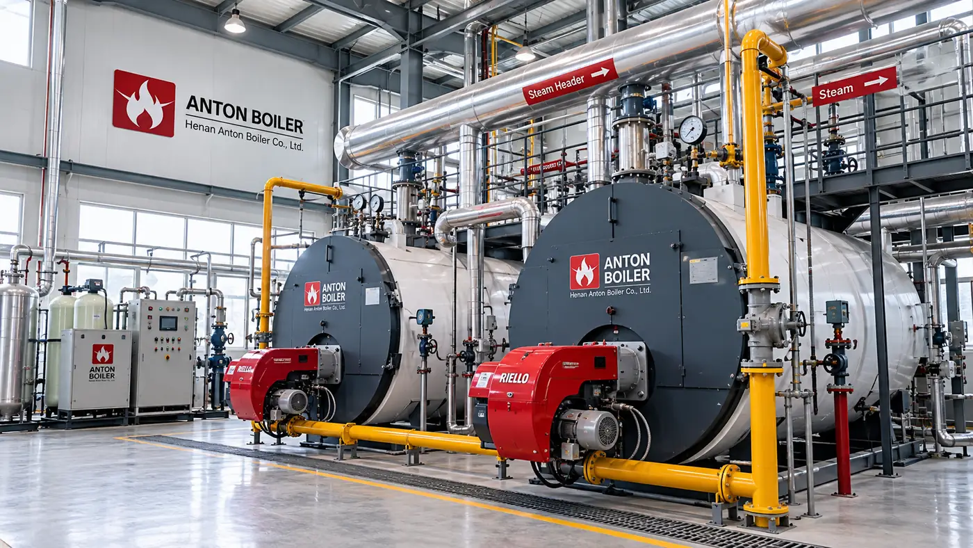 multiple industrial boilers connected for variable factory load