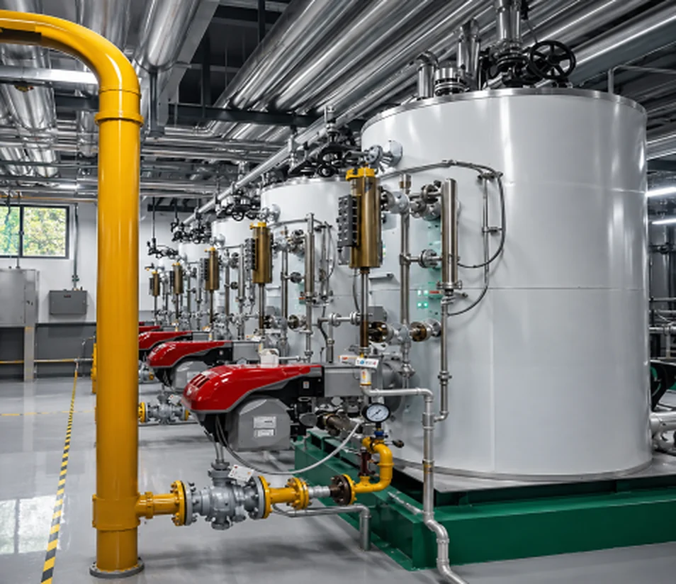 Multiple industrial boilers installed in parallel for variable factory load