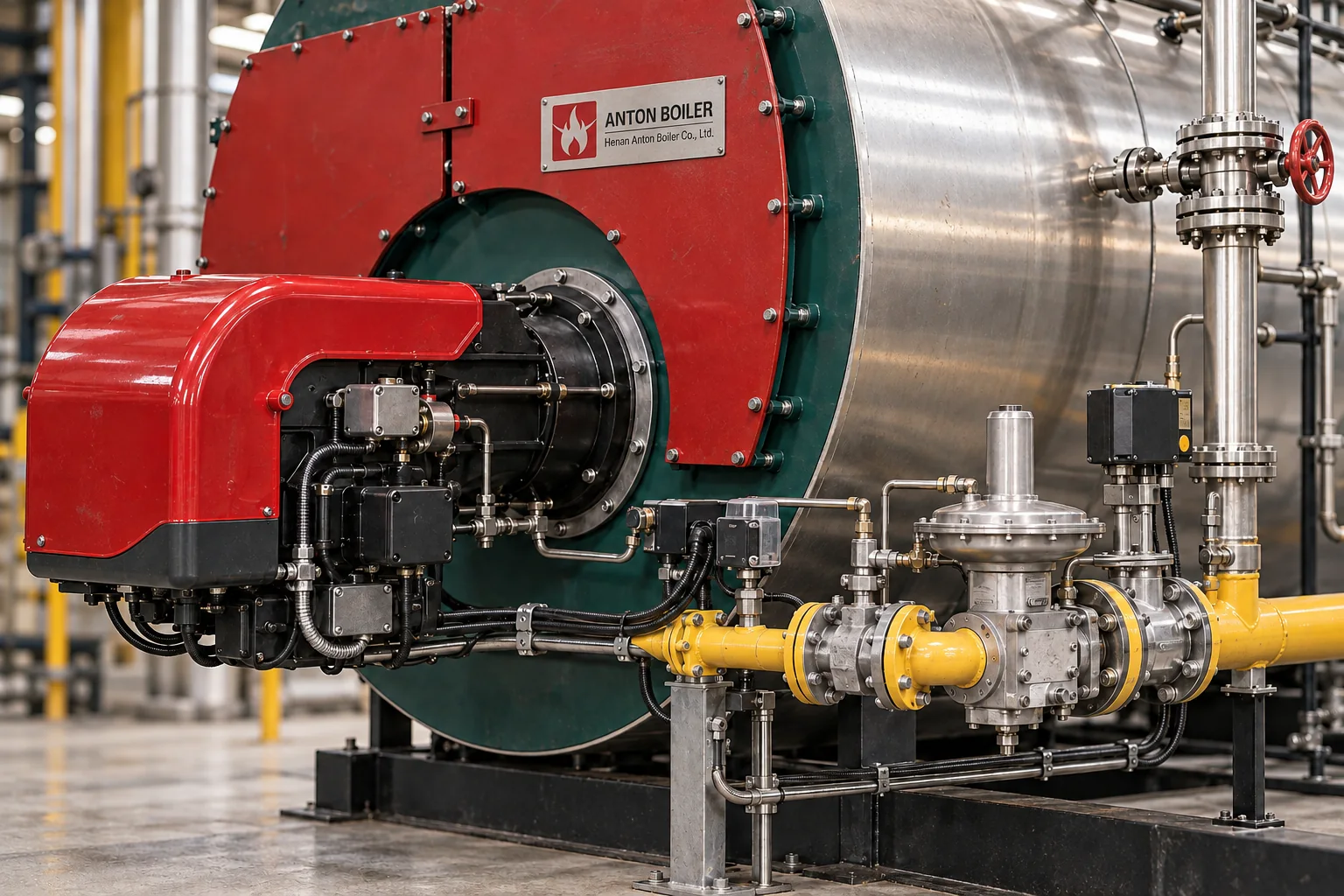 Illustrative detail of an Anton Boiler burner and fuel train