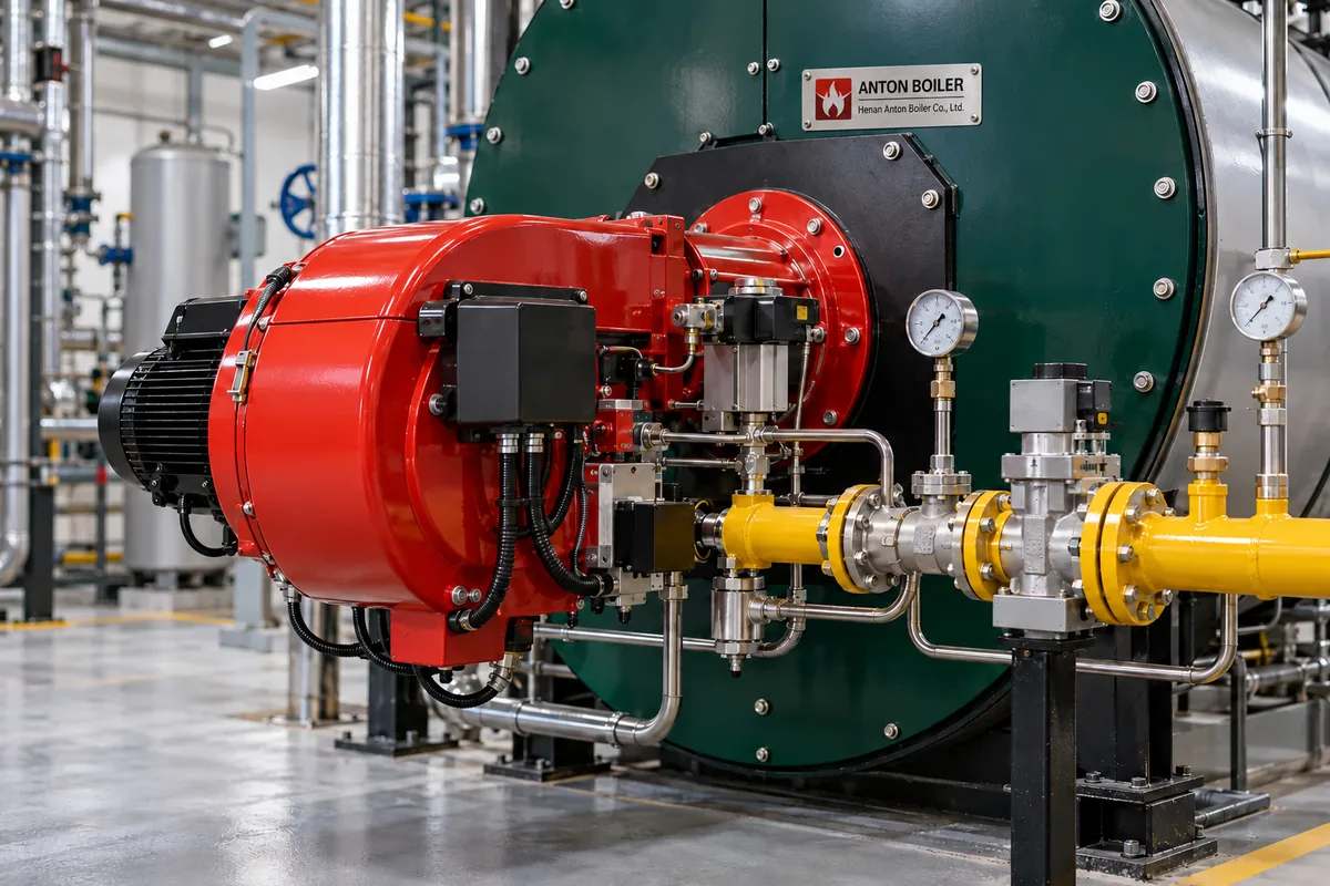 industrial boiler burner and fuel train for firing rate control